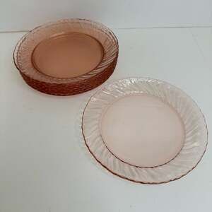 Set/4 Vtg Arcoroc Pink Swirl Salad Plates 7 3/4"  France Depression Rosaline